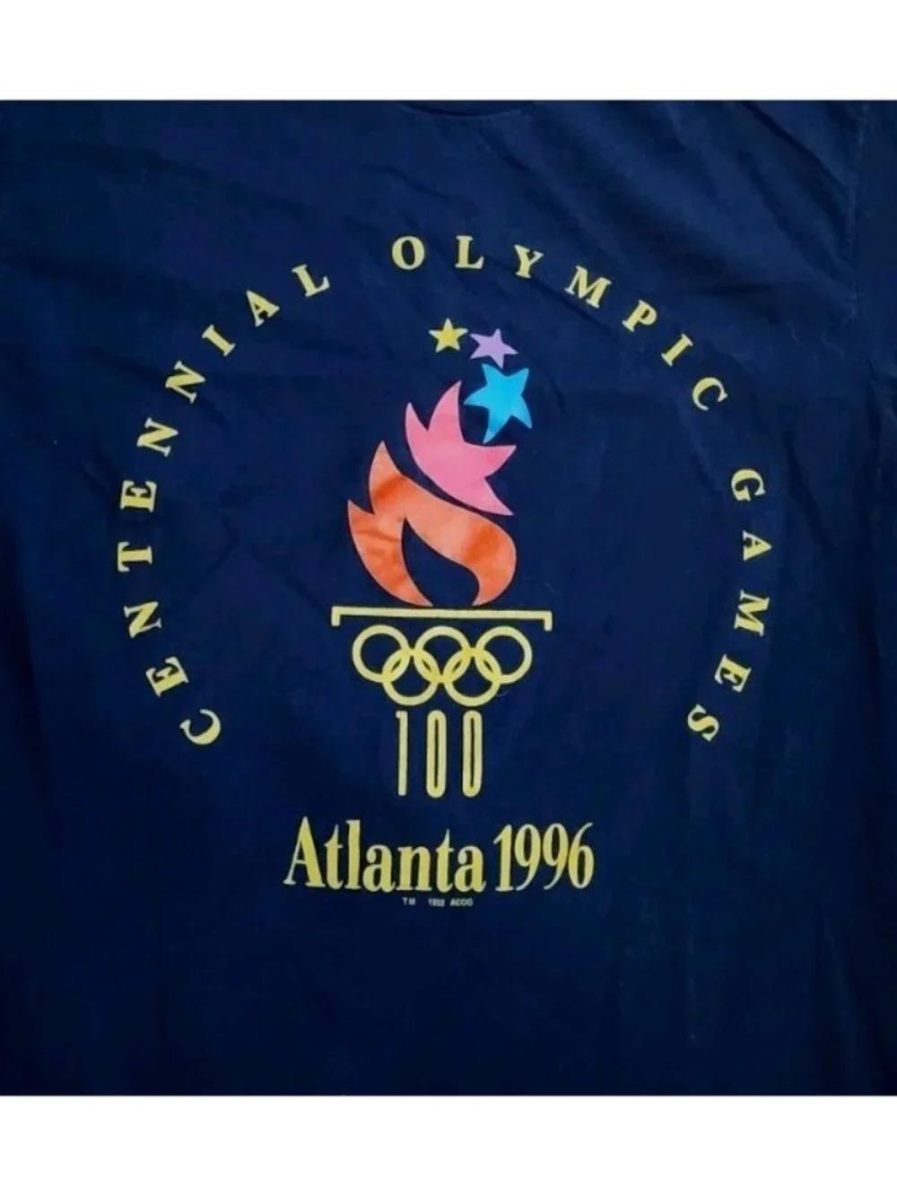 Vintage Champion Atlanta Olympics 1996 TShirt large graphic torch rings spellout - Picture 2 of 7